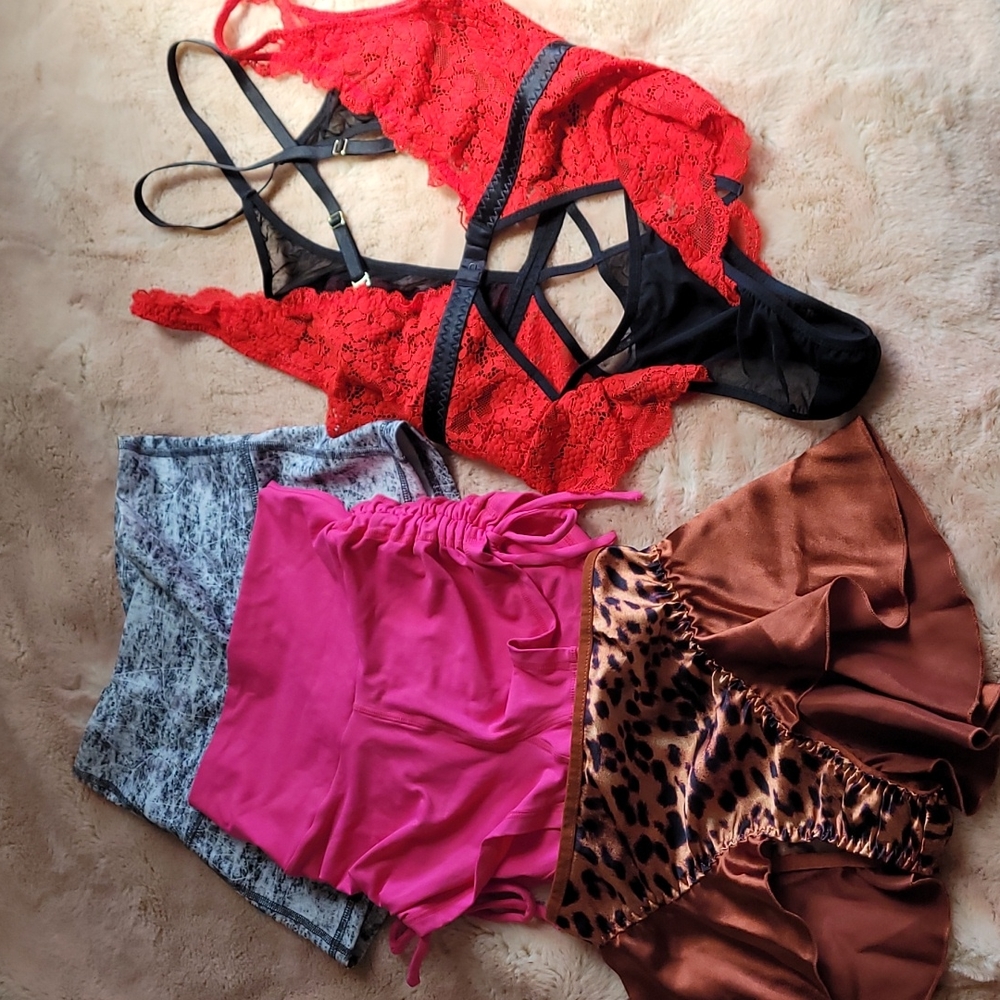 3 Booty Shorts & Lingerie Bodysuit, Size XS